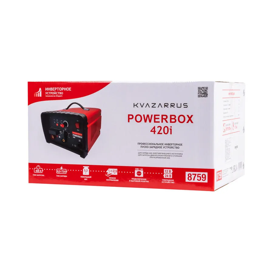 Пуско-зарядное устройство инверторное KVAZARRUS PowerBox 420i, таймер, цветная коробка