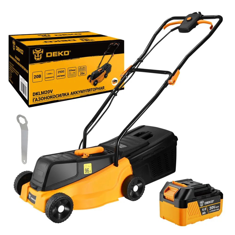 Аккумуляторная газонокосилка DKLM20V, 20В, 1x4.0Aч, з/у, 320мм "DEKO"