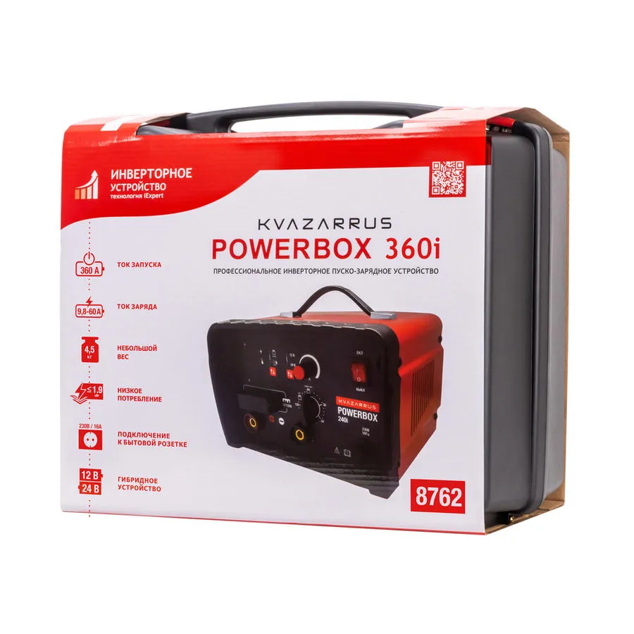 Пуско-зарядное устройство инверторное KVAZARRUS PowerBox 360i, таймер, пластиковый кейс