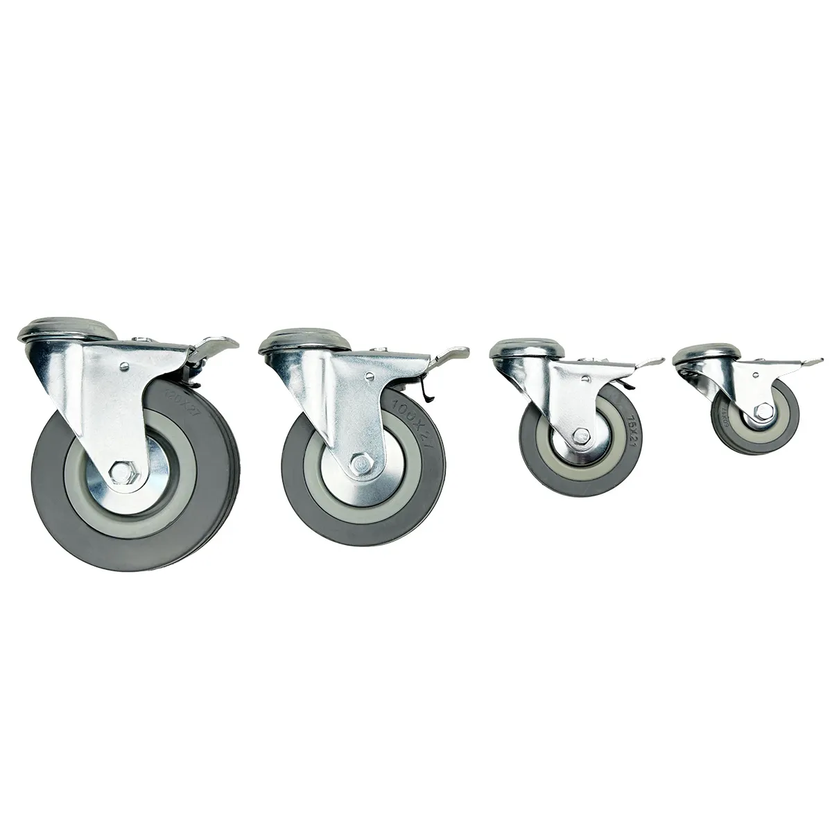 Поворотная опора колесная с тормозом под болт HITCH 50*18 резина серая SChgb25 SZ084854