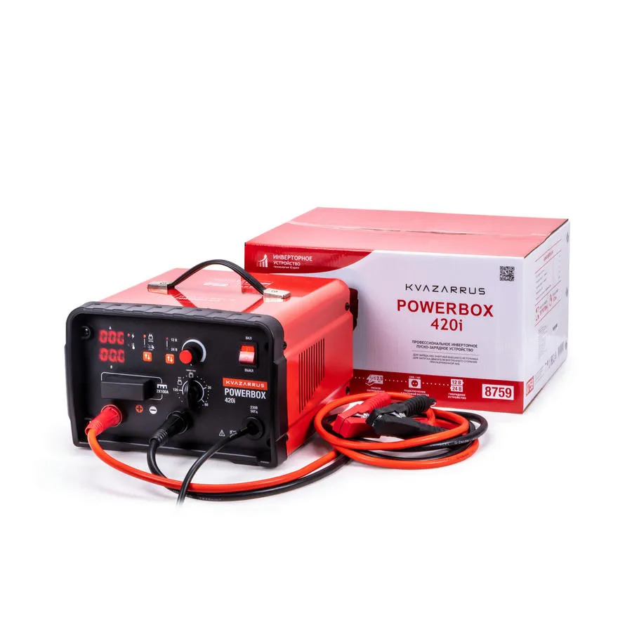 Пуско-зарядное устройство инверторное KVAZARRUS PowerBox 420i, таймер, цветная коробка