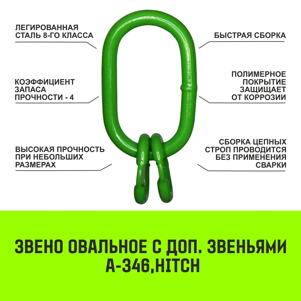 Строп цепной «HITCH» СЦ2вз - 2,36 т. (L=2,0 м) 8 кл двухветвевой кольцевой